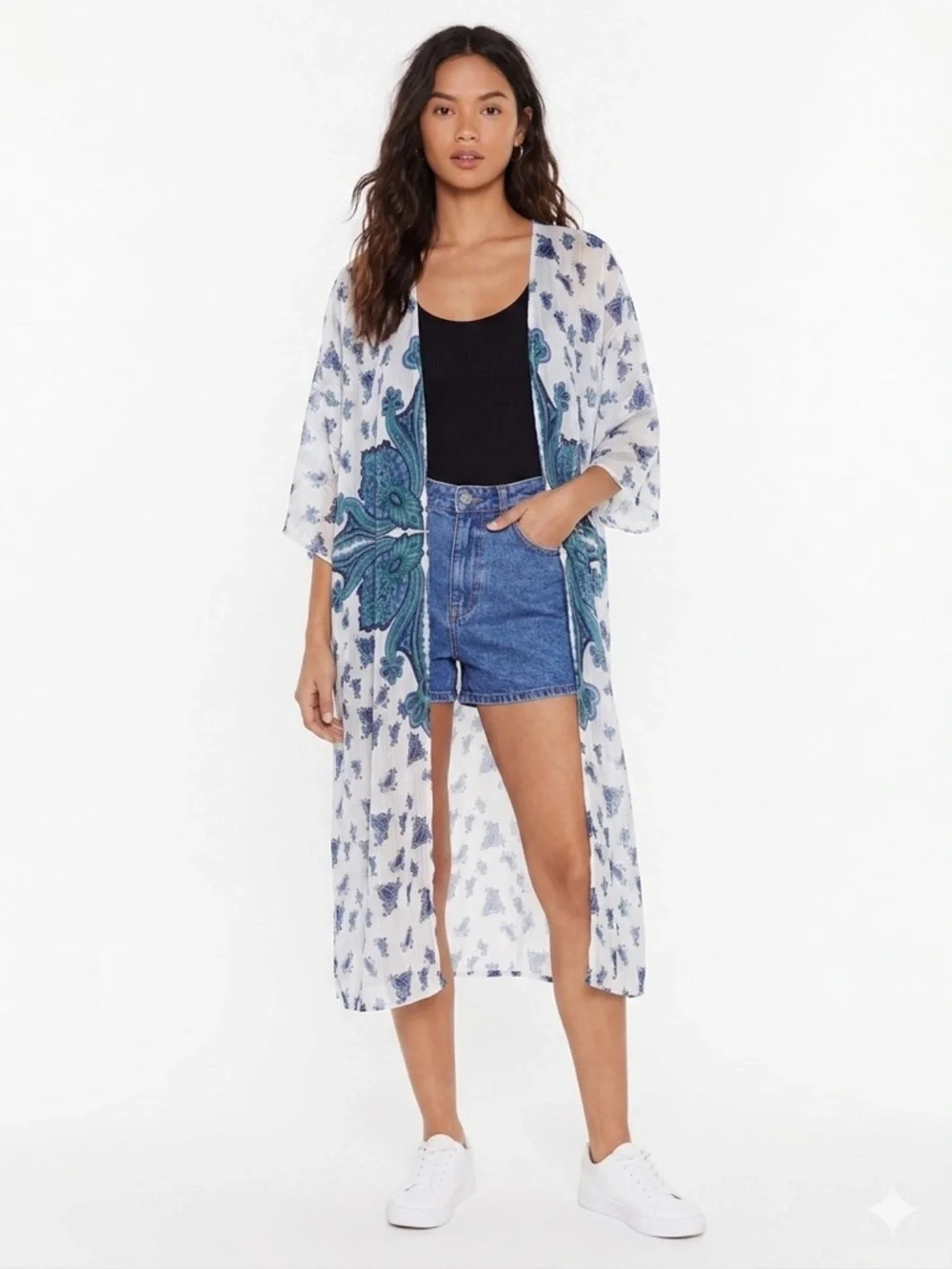 Dizzy Gal Sheer Paisley Kimono Boho Longline Duster Cardigan festival Size 1X
